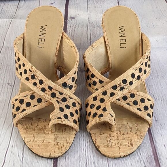 Vaneli Polkadot Cork Kitten Heel Sandals - Picture 2 of 9